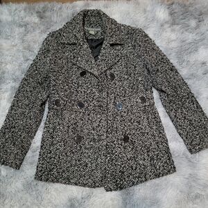 Kenneth Cole Herringbone Pea Coat in Black and White